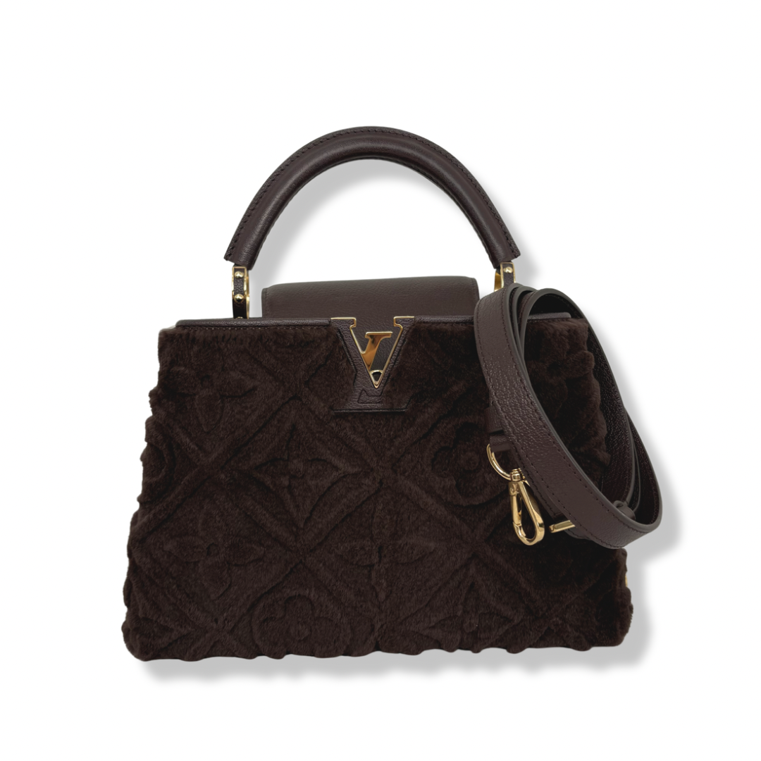 Capucines BB Brown Quilted Fur Gold Hardware