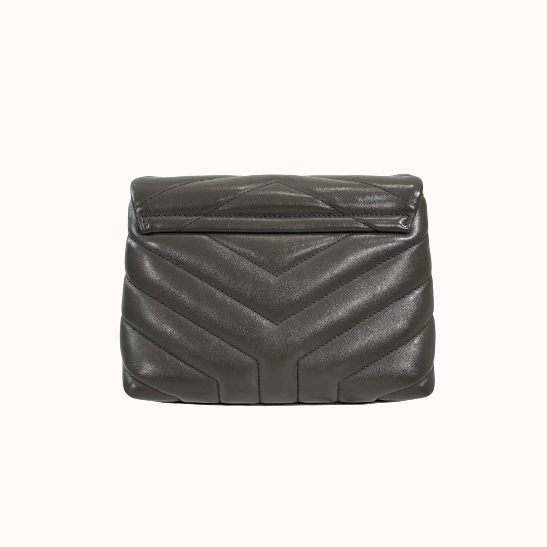 Grey Chevron Quilted Leather Toy LouLou Silver Hardware