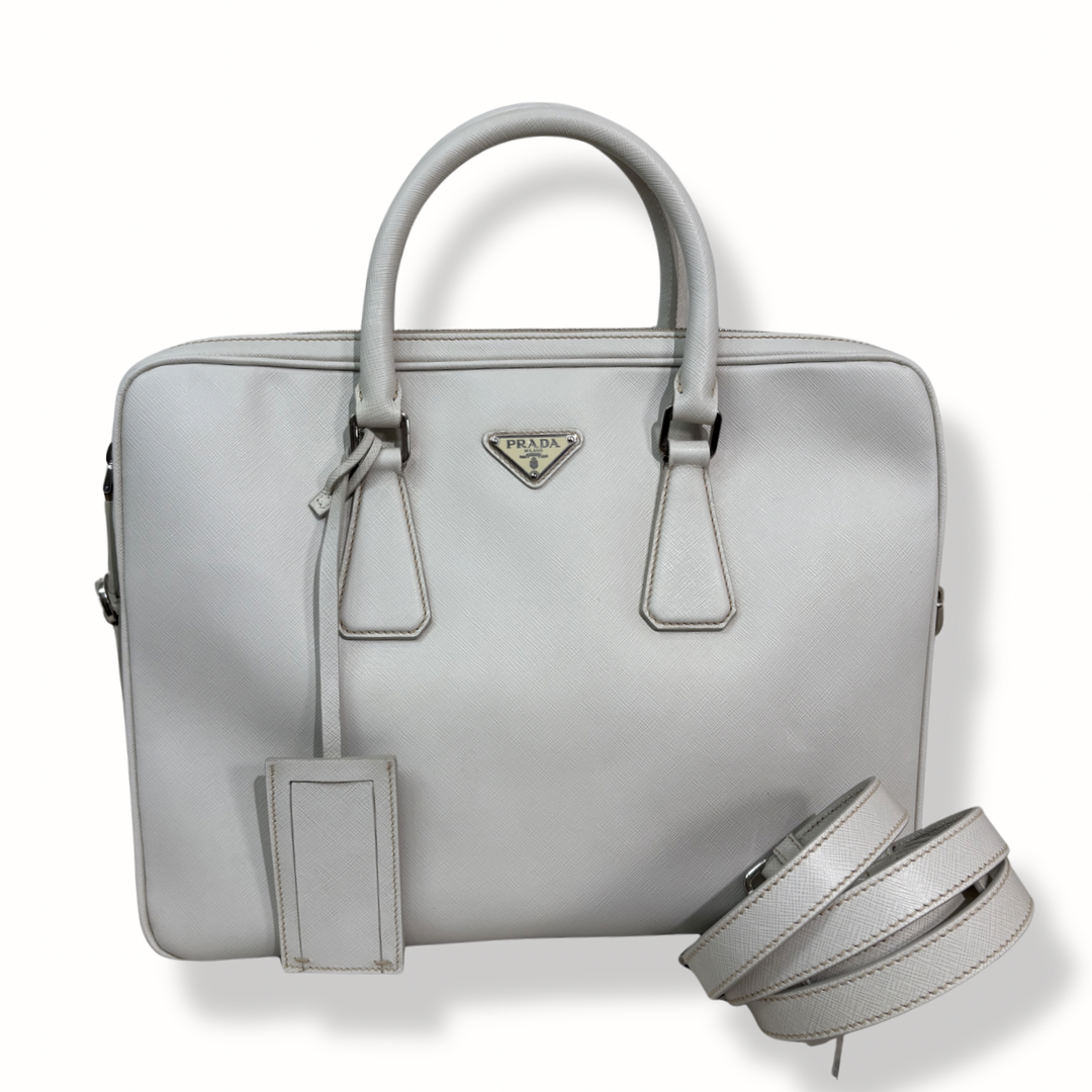 Saffiano Travel Galleria Briefcase/Laptop Bag White