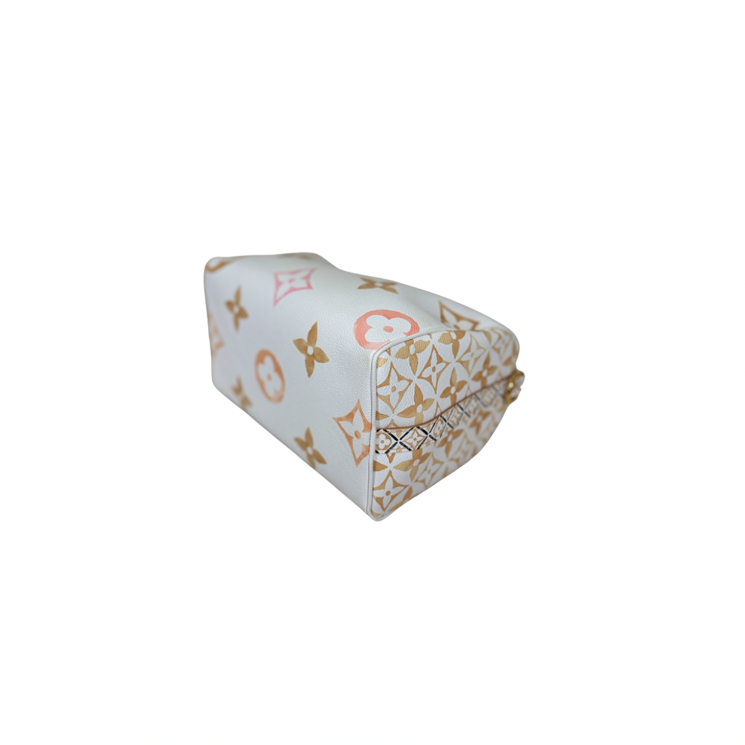 Speedy Bandouliere 25 Cream White Monogram Coated Canvas Gold Hardware