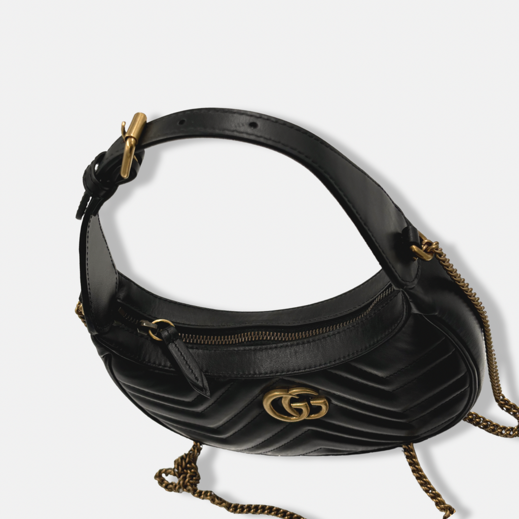 Half Moon Mini Bag Black GG Marmont Gold Hardware
