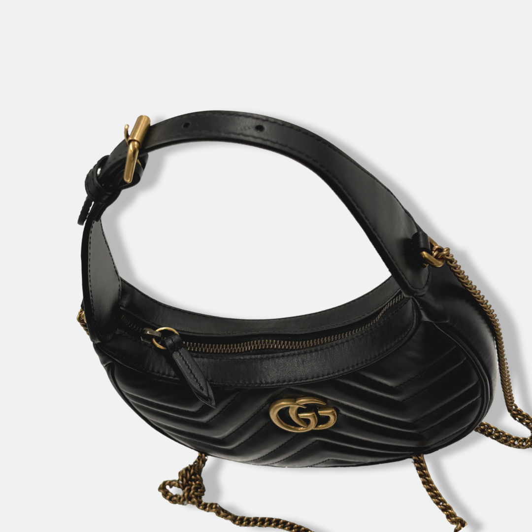 Half Moon Mini Bag Black GG Marmont Gold Hardware
