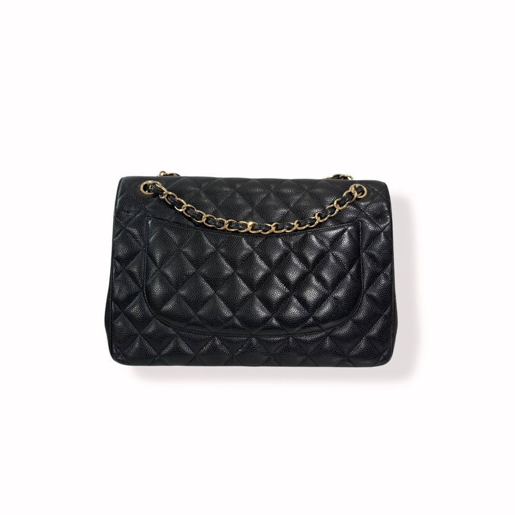 Classic Double Flap Jumbo Black Caviar Gold Hardware Series 22
