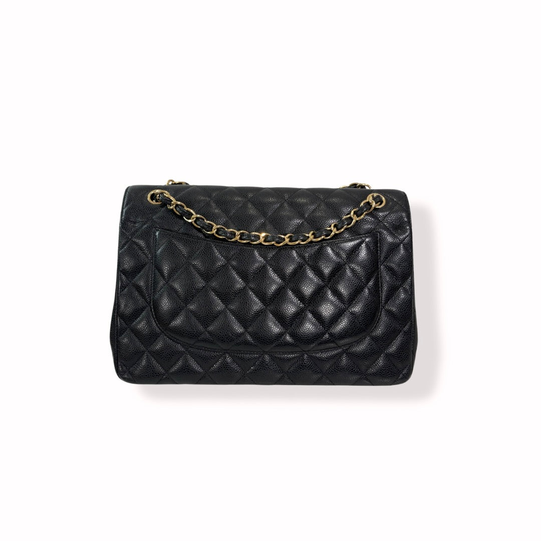 Classic Double Flap Jumbo Black Caviar Gold Hardware Series 22