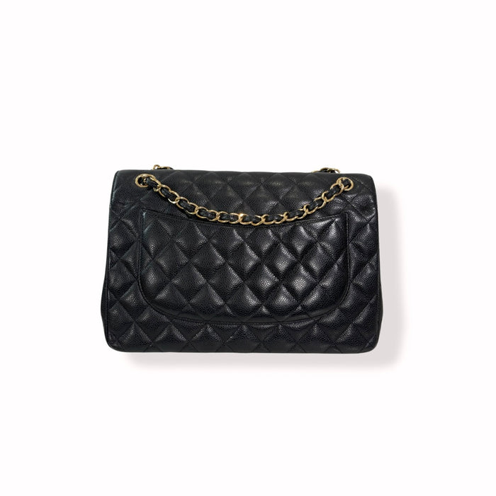 Classic Double Flap Jumbo Black Caviar Gold Hardware Series 22