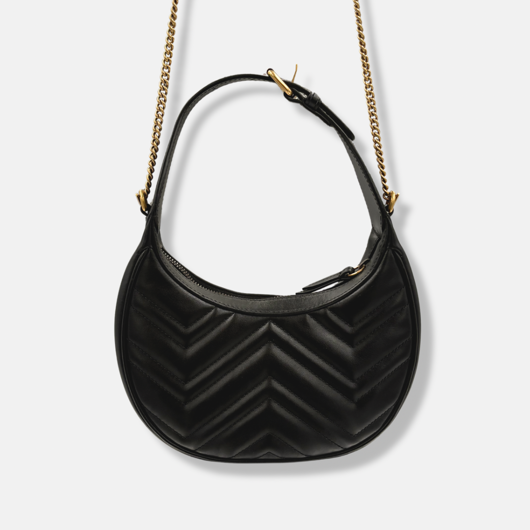 Half Moon Mini Bag Black GG Marmont Gold Hardware