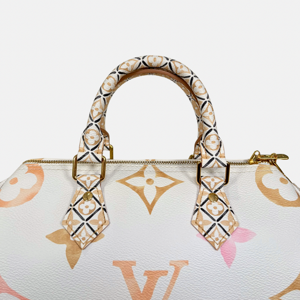 Speedy Bandouliere 25 Cream White Monogram Coated Canvas Gold Hardware