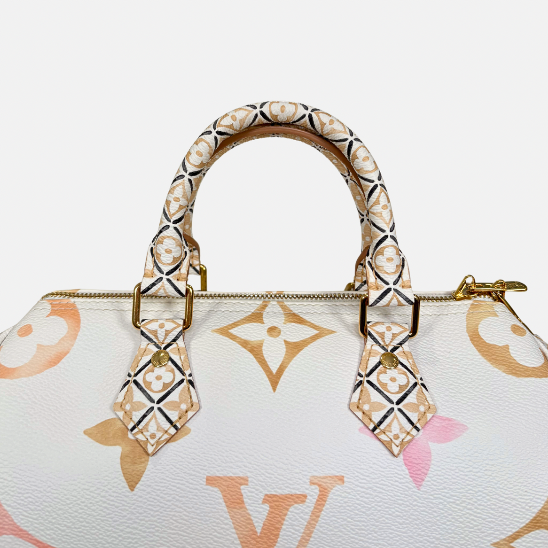 Speedy Bandouliere 25 Cream White Monogram Coated Canvas Gold Hardware