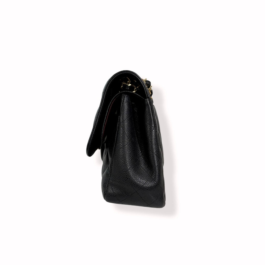 Classic Double Flap Jumbo Black Caviar Gold Hardware Series 22