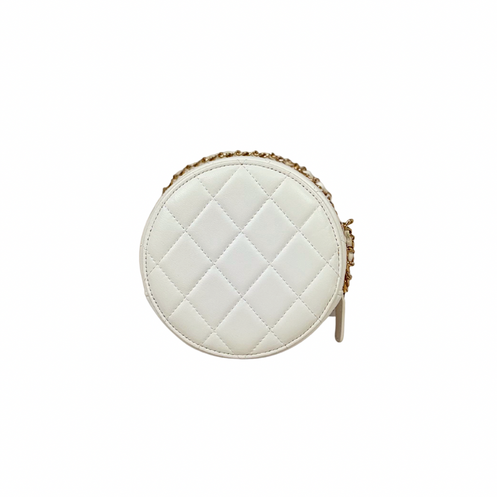 Round Clutch White Lambskin Leather Gold Hardware Series 31