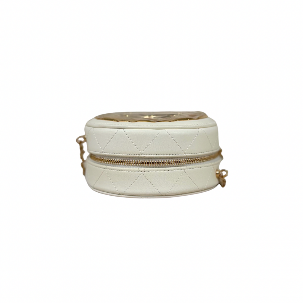 Round Clutch White Lambskin Leather Gold Hardware Series 31