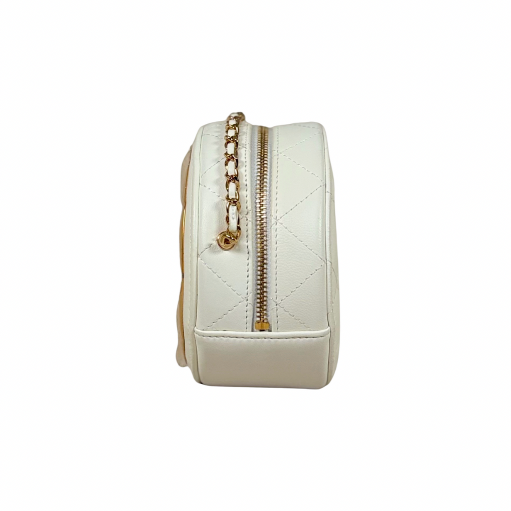 Round Clutch White Lambskin Leather Gold Hardware Series 31