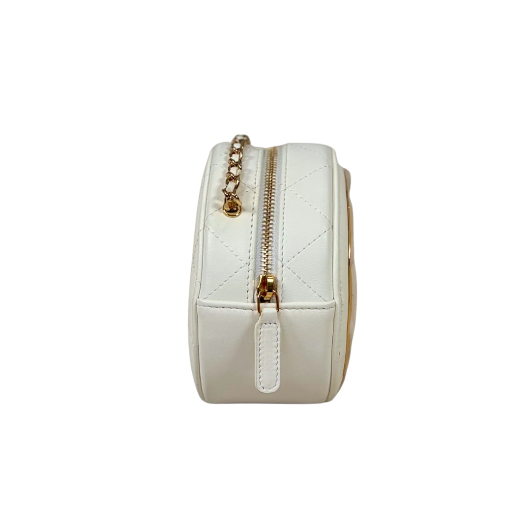 Round Clutch White Lambskin Leather Gold Hardware Series 31
