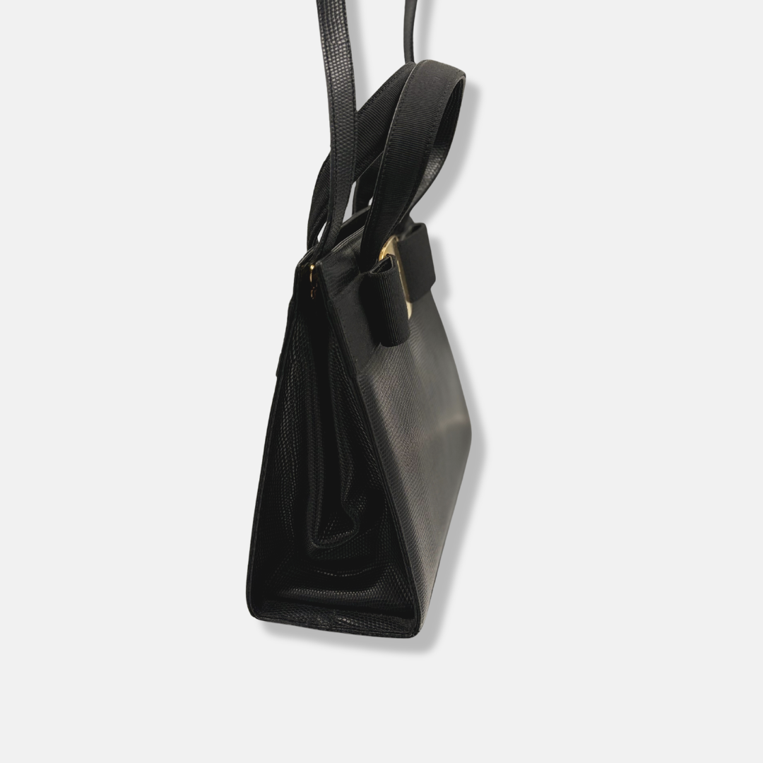 Vara Bow Satchel Black Leather Gold Hardware