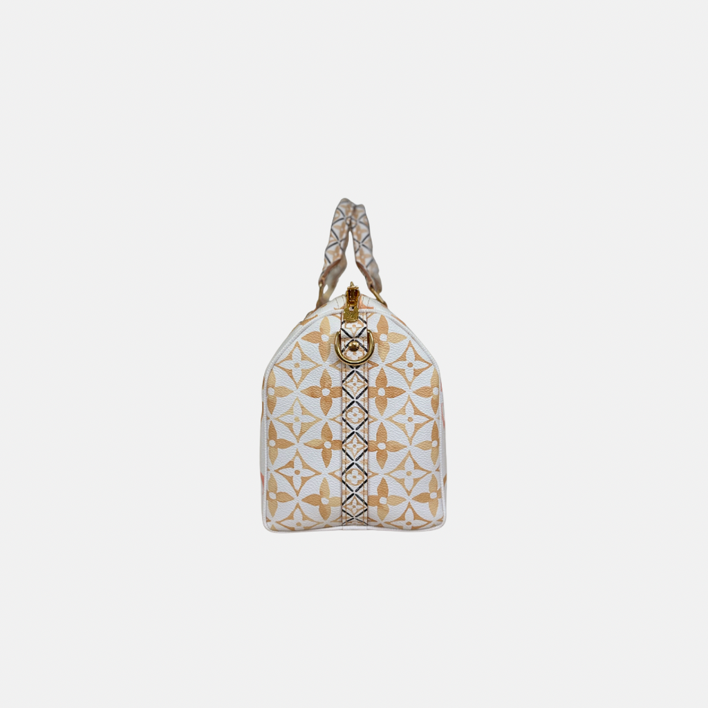 Speedy Bandouliere 25 Cream White Monogram Coated Canvas Gold Hardware