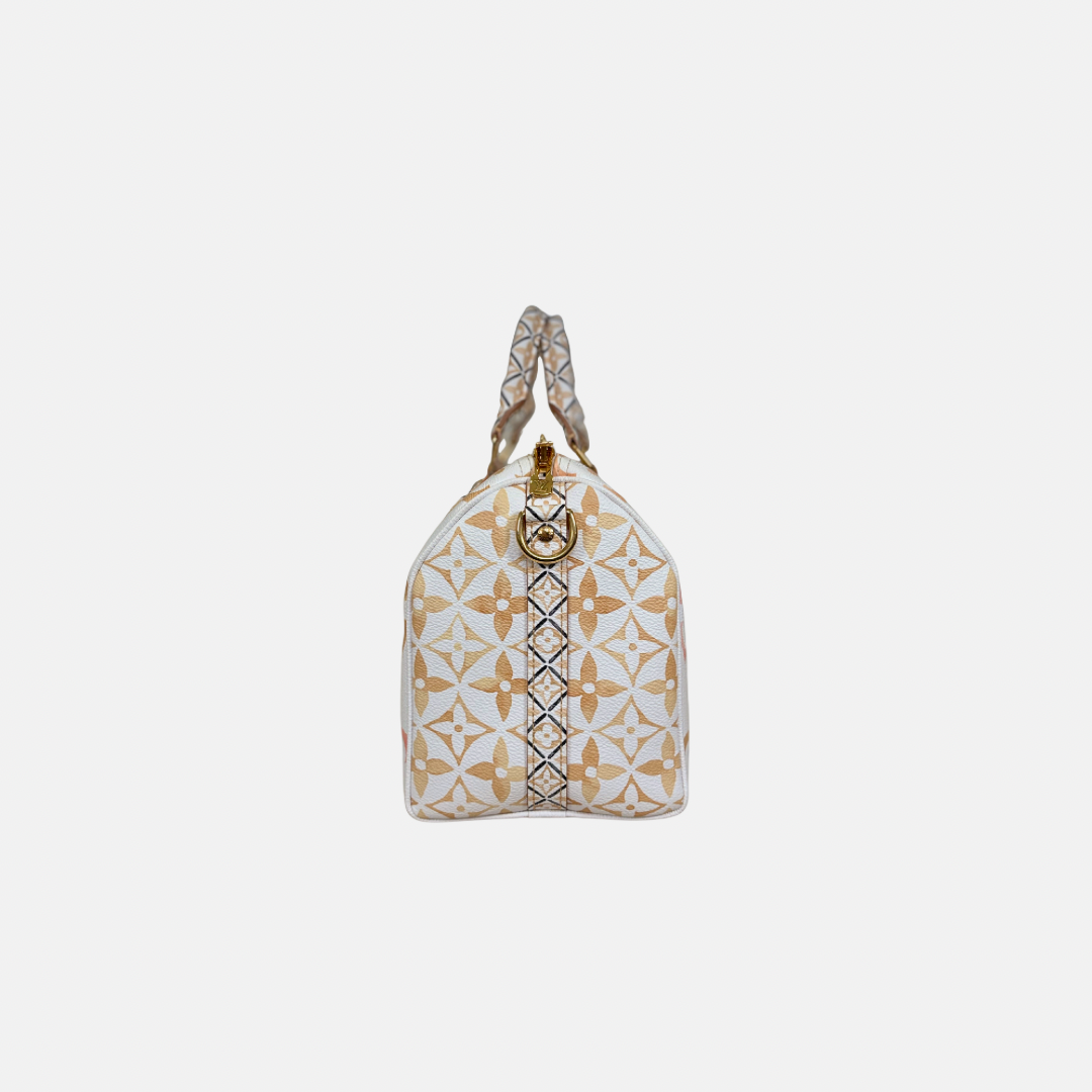Speedy Bandouliere 25 Cream White Monogram Coated Canvas Gold Hardware