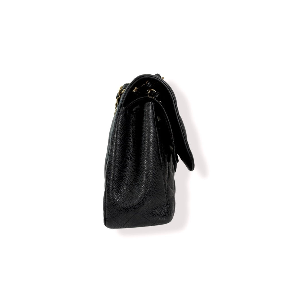 Classic Double Flap Jumbo Black Caviar Gold Hardware Series 22