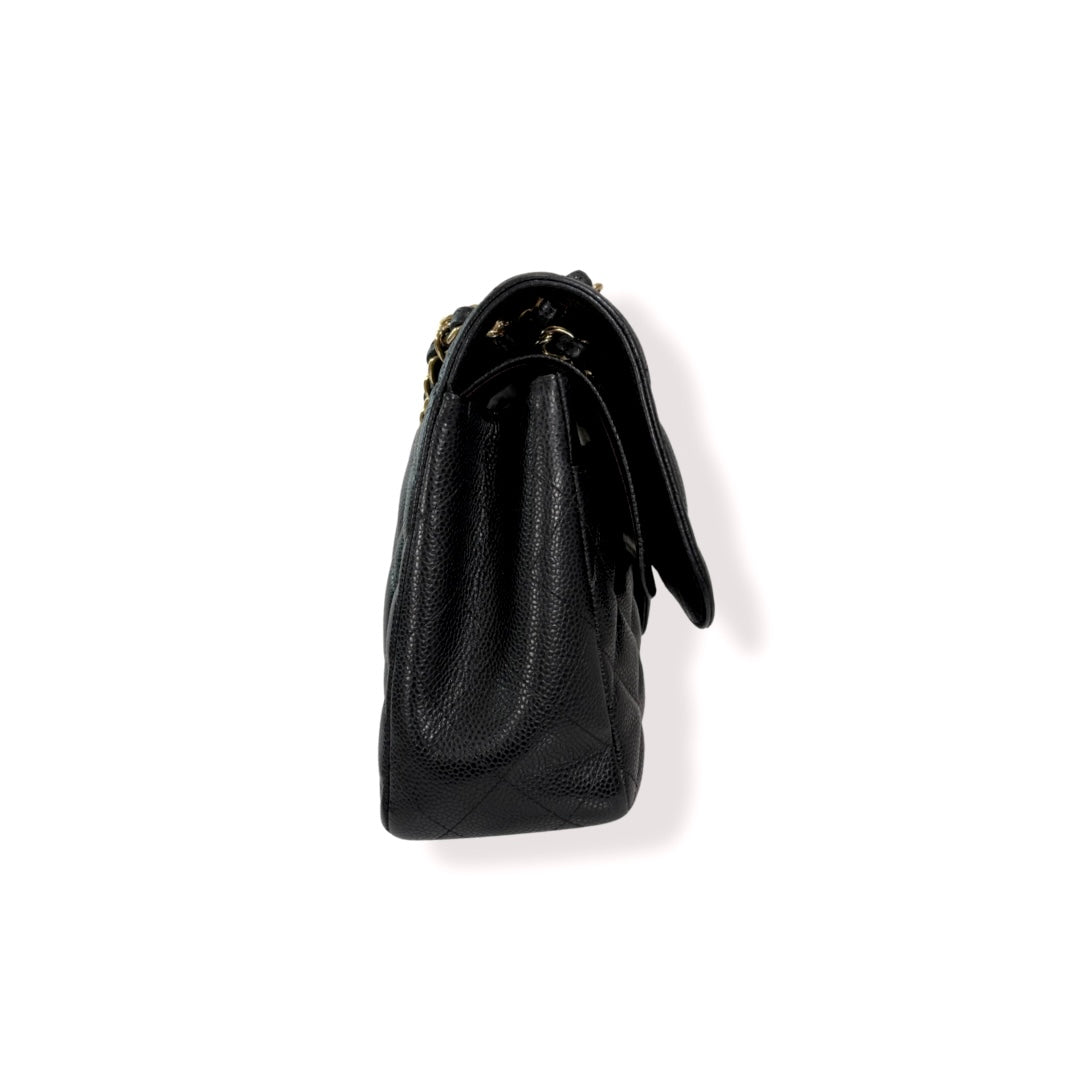 Classic Double Flap Jumbo Black Caviar Gold Hardware Series 22