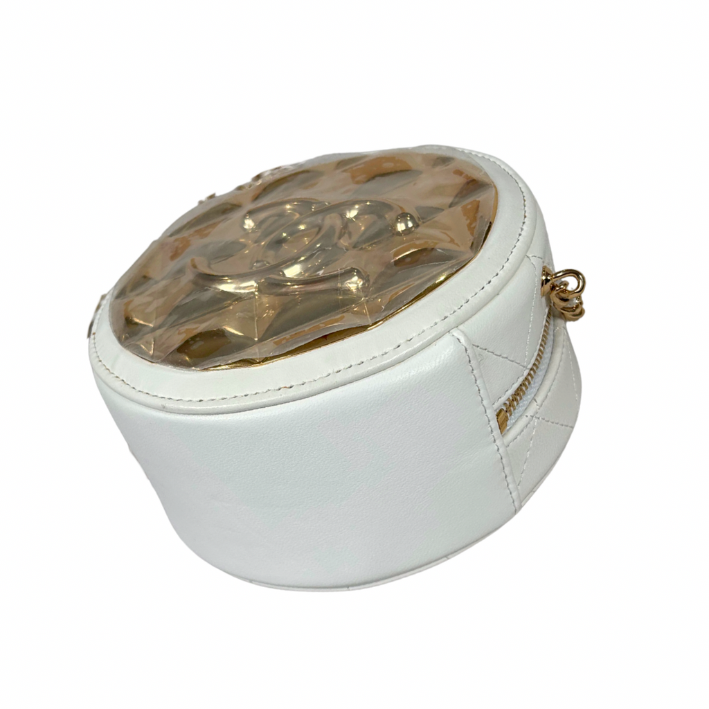 Round Clutch White Lambskin Leather Gold Hardware Series 31