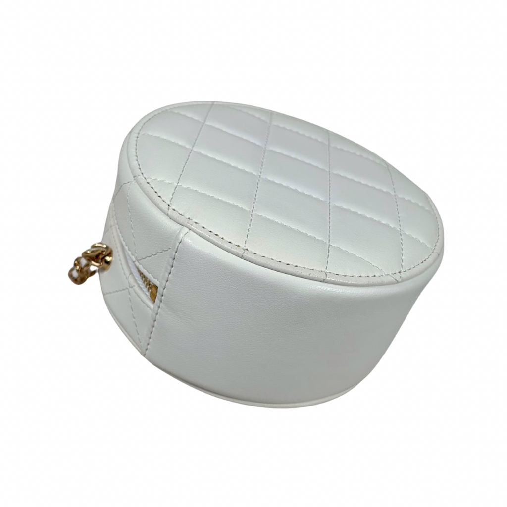 Round Clutch White Lambskin Leather Gold Hardware Series 31
