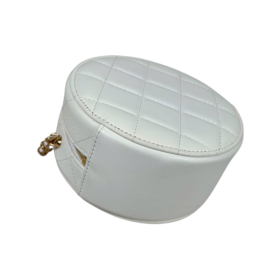 Round Clutch White Lambskin Leather Gold Hardware Series 31