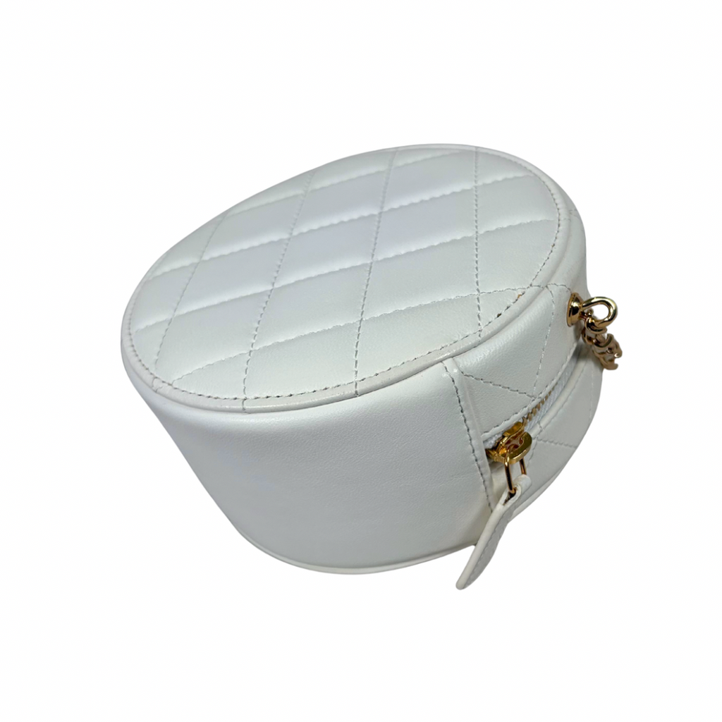Round Clutch White Lambskin Leather Gold Hardware Series 31