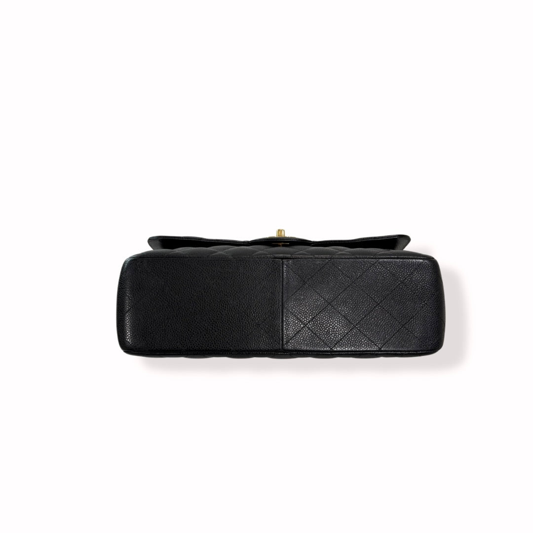 Classic Double Flap Jumbo Black Caviar Gold Hardware Series 22