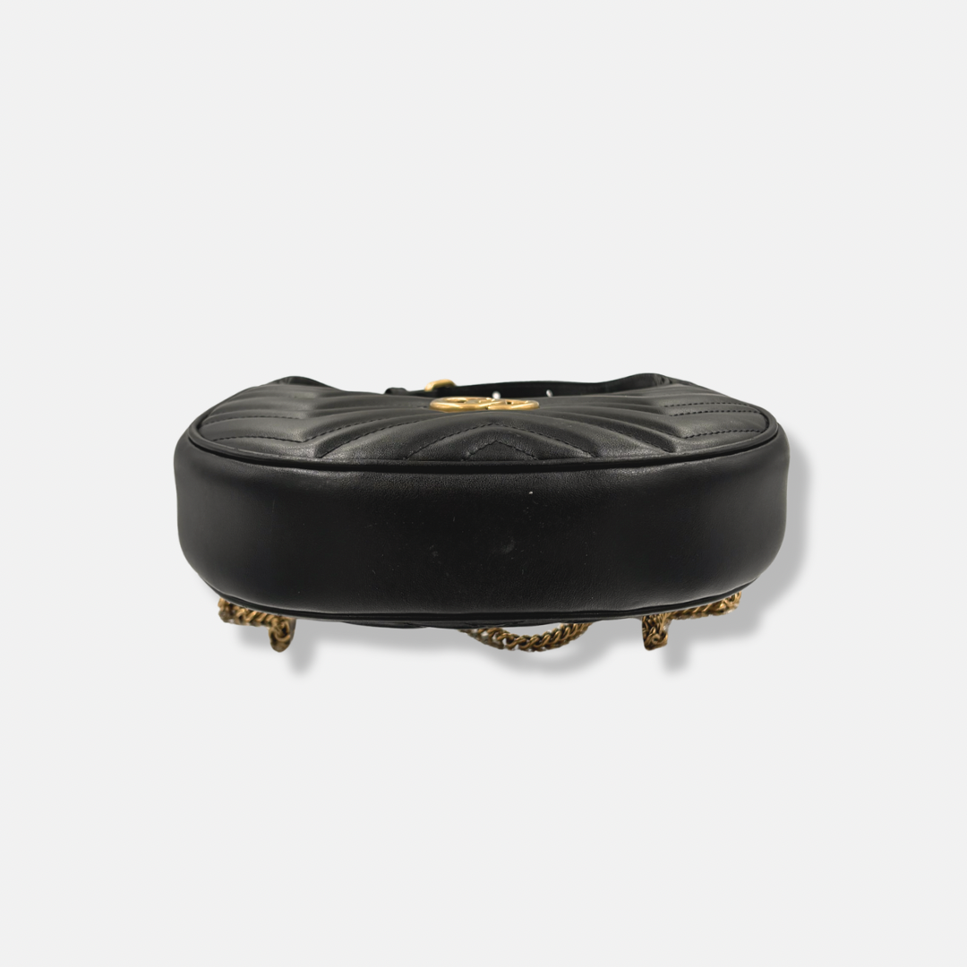 Half Moon Mini Bag Black GG Marmont Gold Hardware