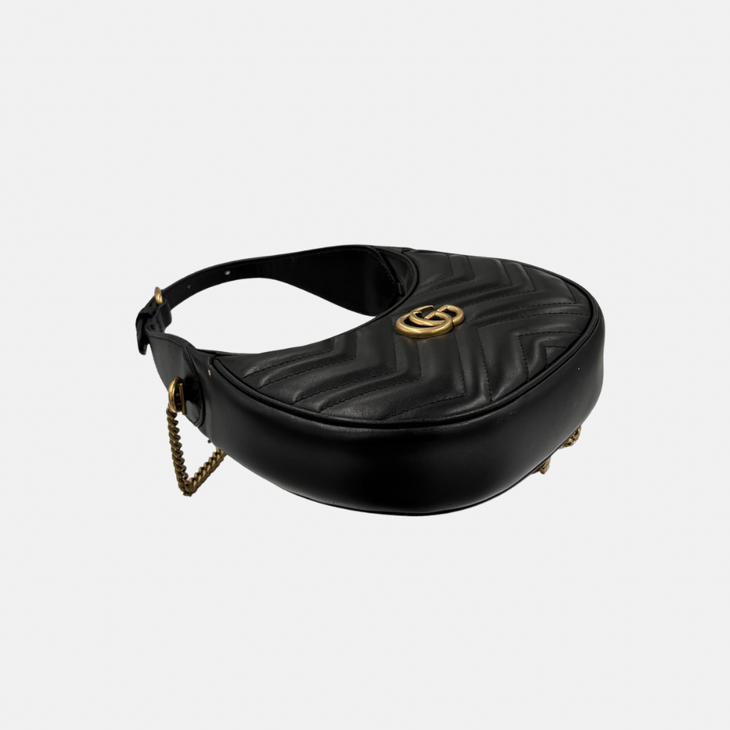 Half Moon Mini Bag Black GG Marmont Gold Hardware
