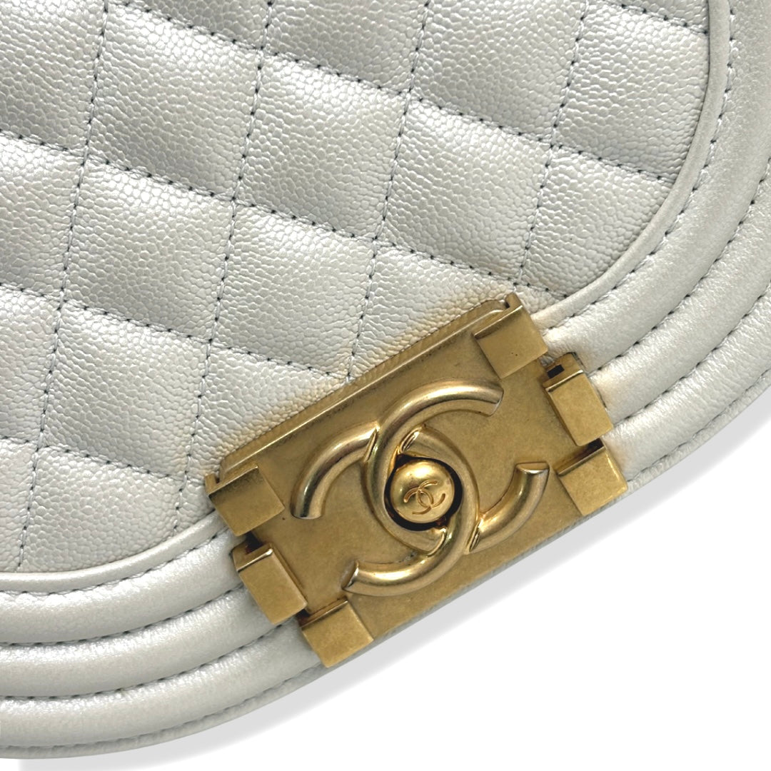 Boy Crescent Messenger Bag White Caviar Gold Hardware Series 31