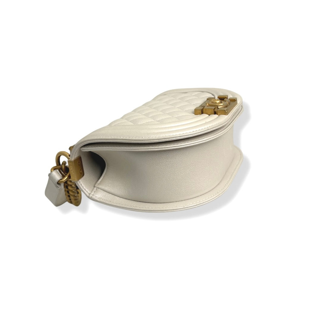 Boy Crescent Messenger Bag White Caviar Gold Hardware Series 31