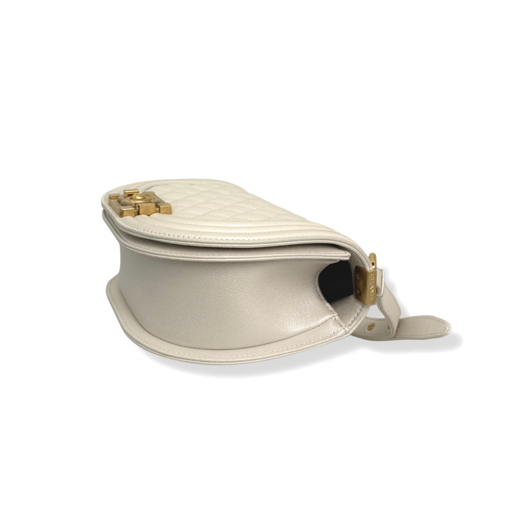 Boy Crescent Messenger Bag White Caviar Gold Hardware Series 31