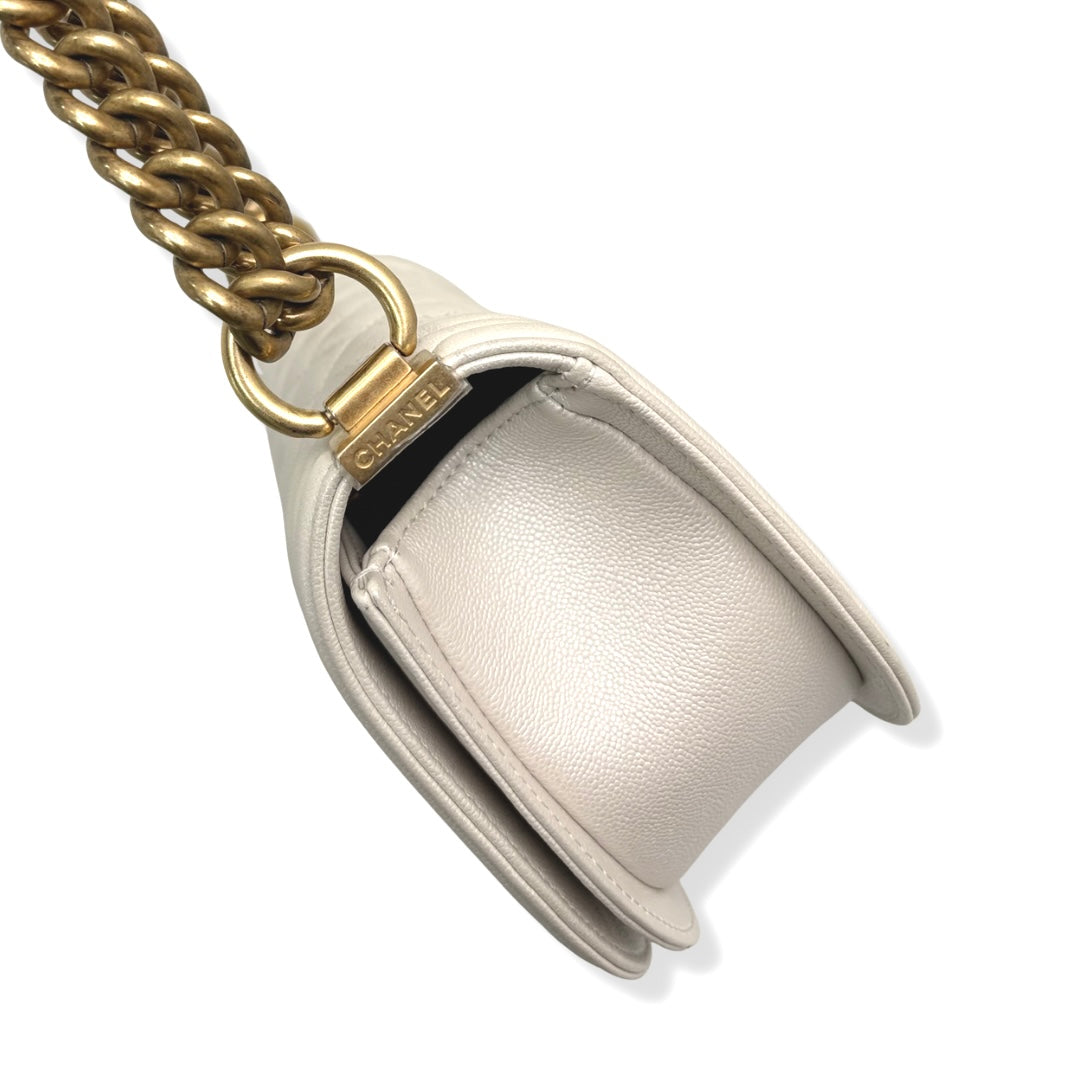 Boy Crescent Messenger Bag White Caviar Gold Hardware Series 31