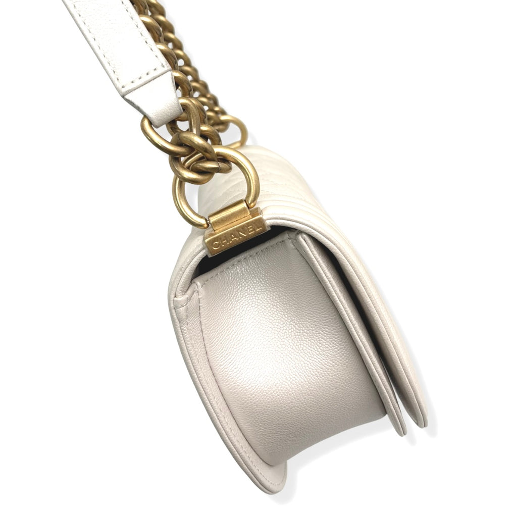 Boy Crescent Messenger Bag White Caviar Gold Hardware Series 31