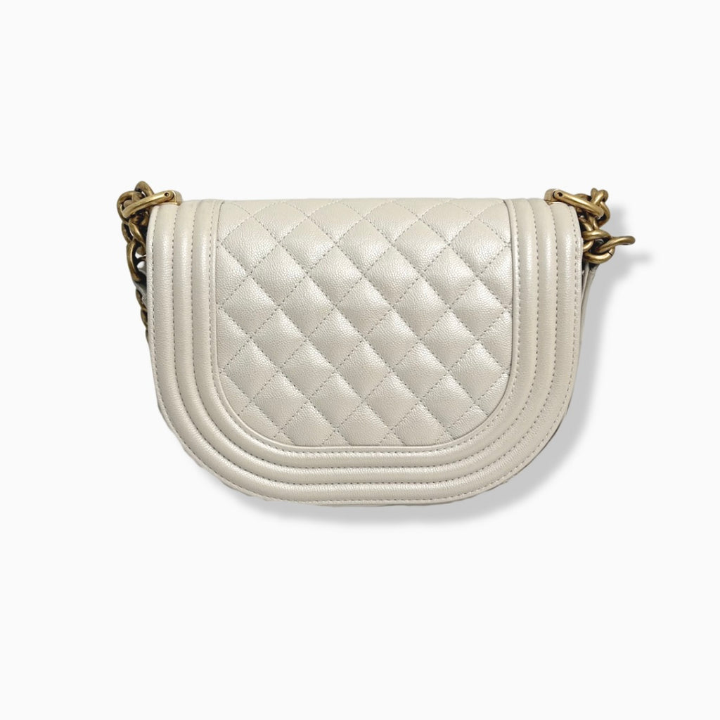 Boy Crescent Messenger Bag White Caviar Gold Hardware Series 31
