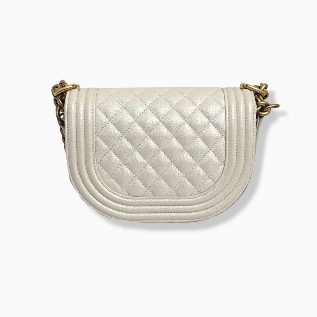 Boy Crescent Messenger Bag White Caviar Gold Hardware Series 31