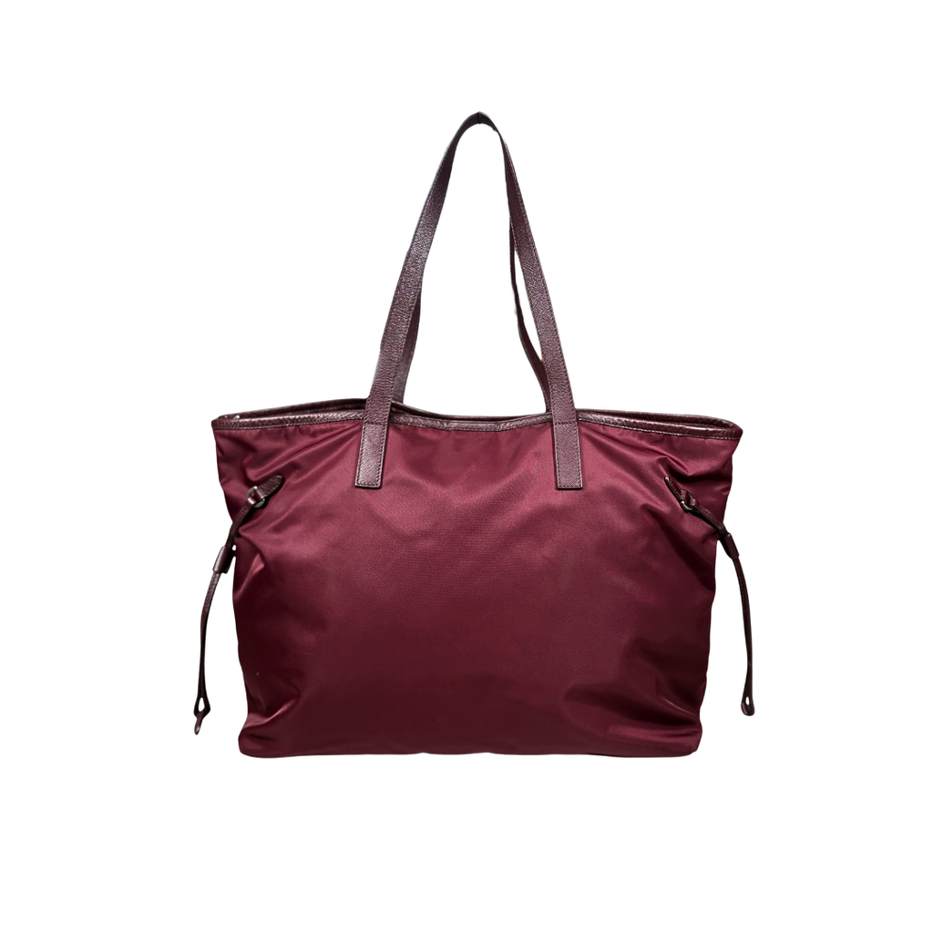 Tessuto Nylon Saffiano Tote Bag Burgundy Silver Hardware