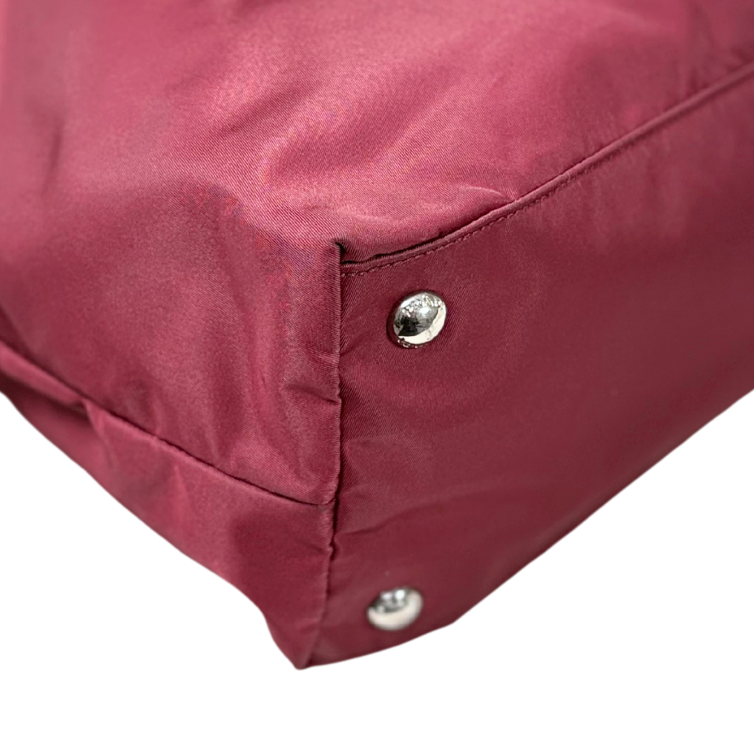 Tessuto Nylon Saffiano Tote Bag Burgundy Silver Hardware