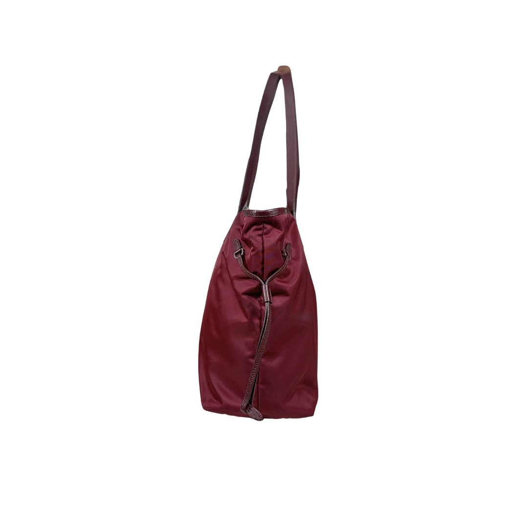 Tessuto Nylon Saffiano Tote Bag Burgundy Silver Hardware