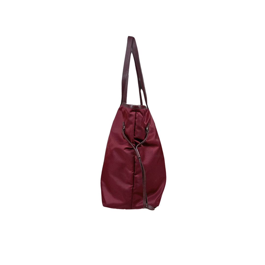 Tessuto Nylon Saffiano Tote Bag Burgundy Silver Hardware