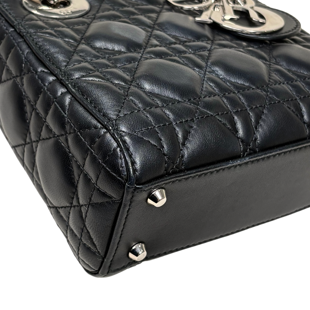 Lady Dior Mini Black Lambskin Leather Silver Hardware
