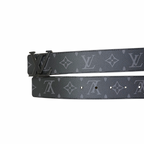 Initials Belt Reversible Black Monogram Silver Hardware Size 120/48