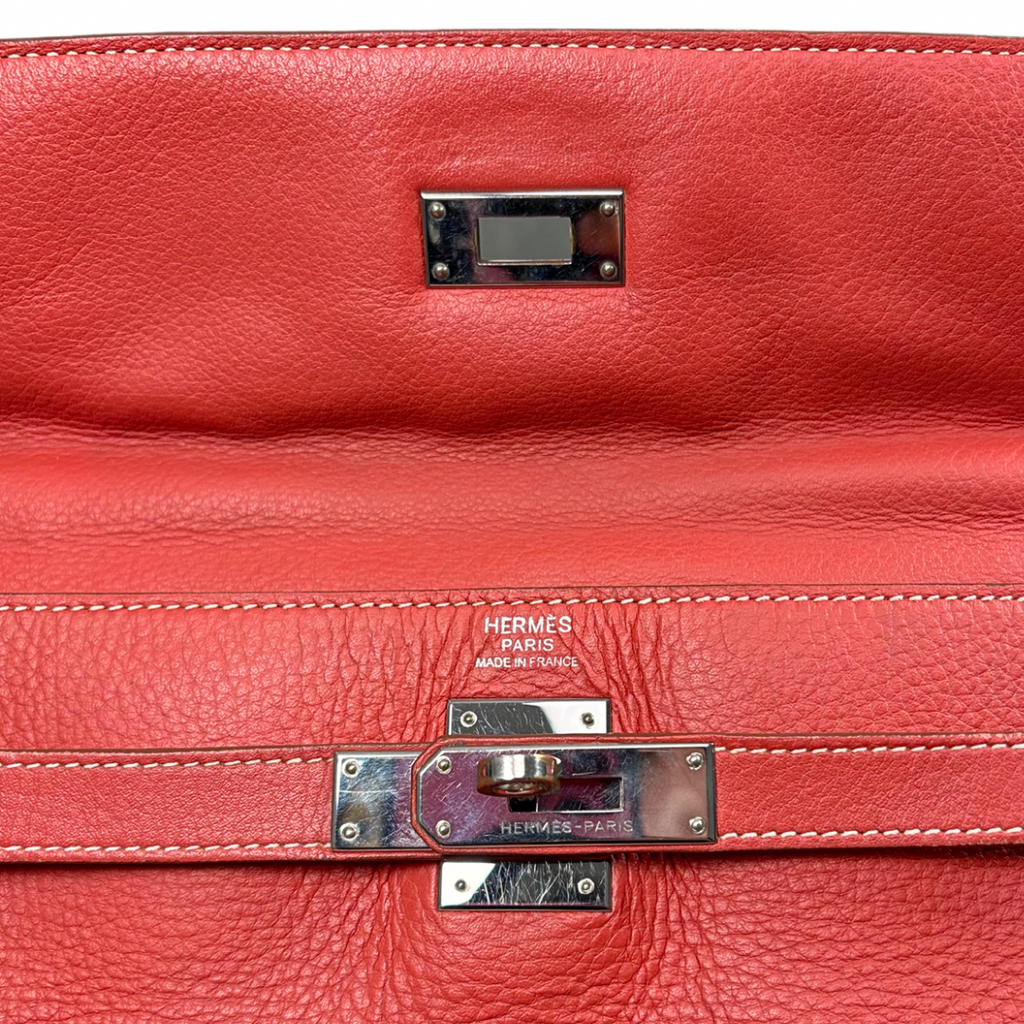 Kelly 32 Handbag Square O Taurillion Clemence Orange Palladium Hardware