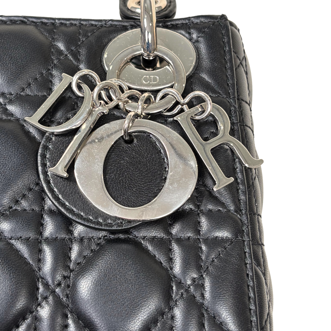 Lady Dior Mini Black Lambskin Leather Silver Hardware
