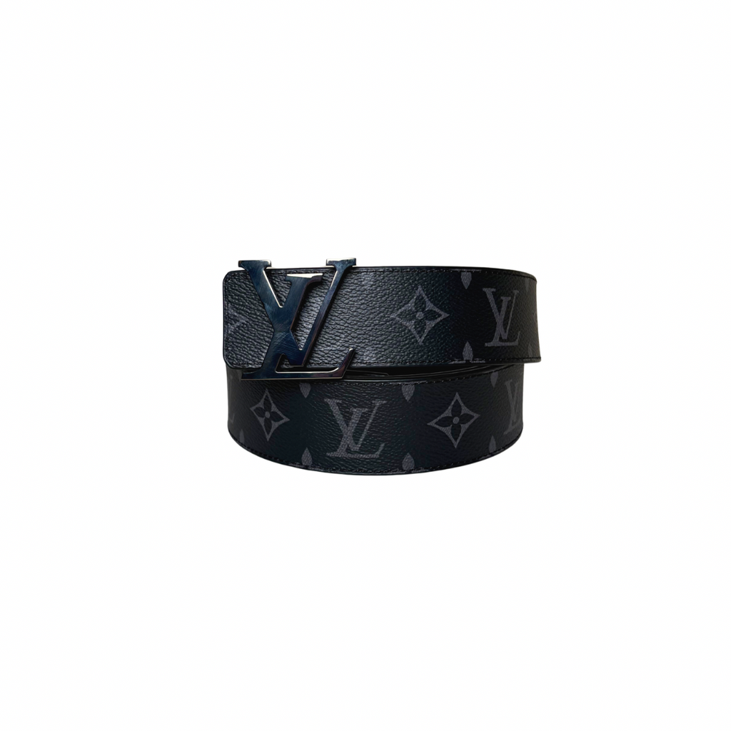 Initials Belt Reversible Black Monogram Silver Hardware Size 120/48