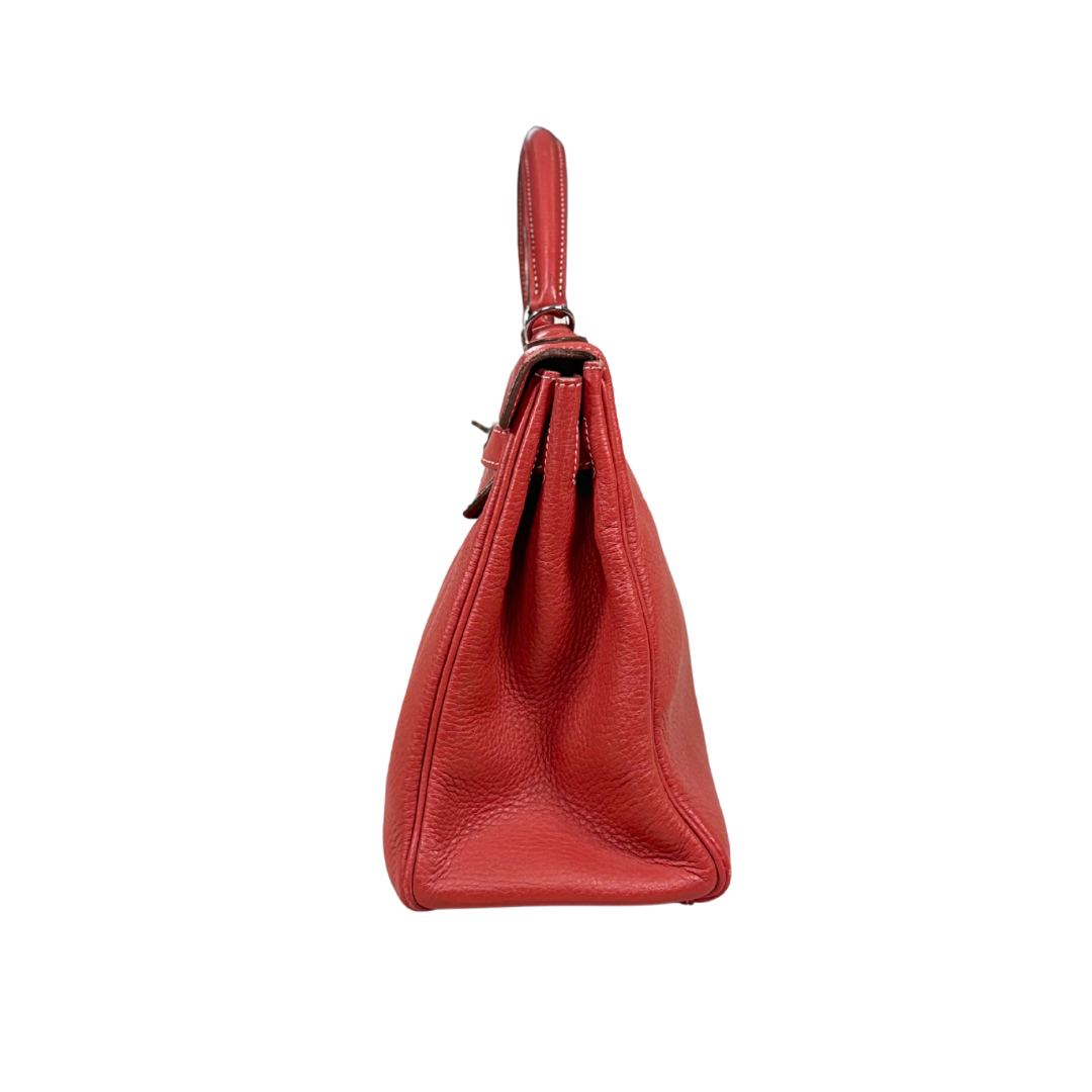 Kelly 32 Handbag Square O Taurillion Clemence Orange Palladium Hardware