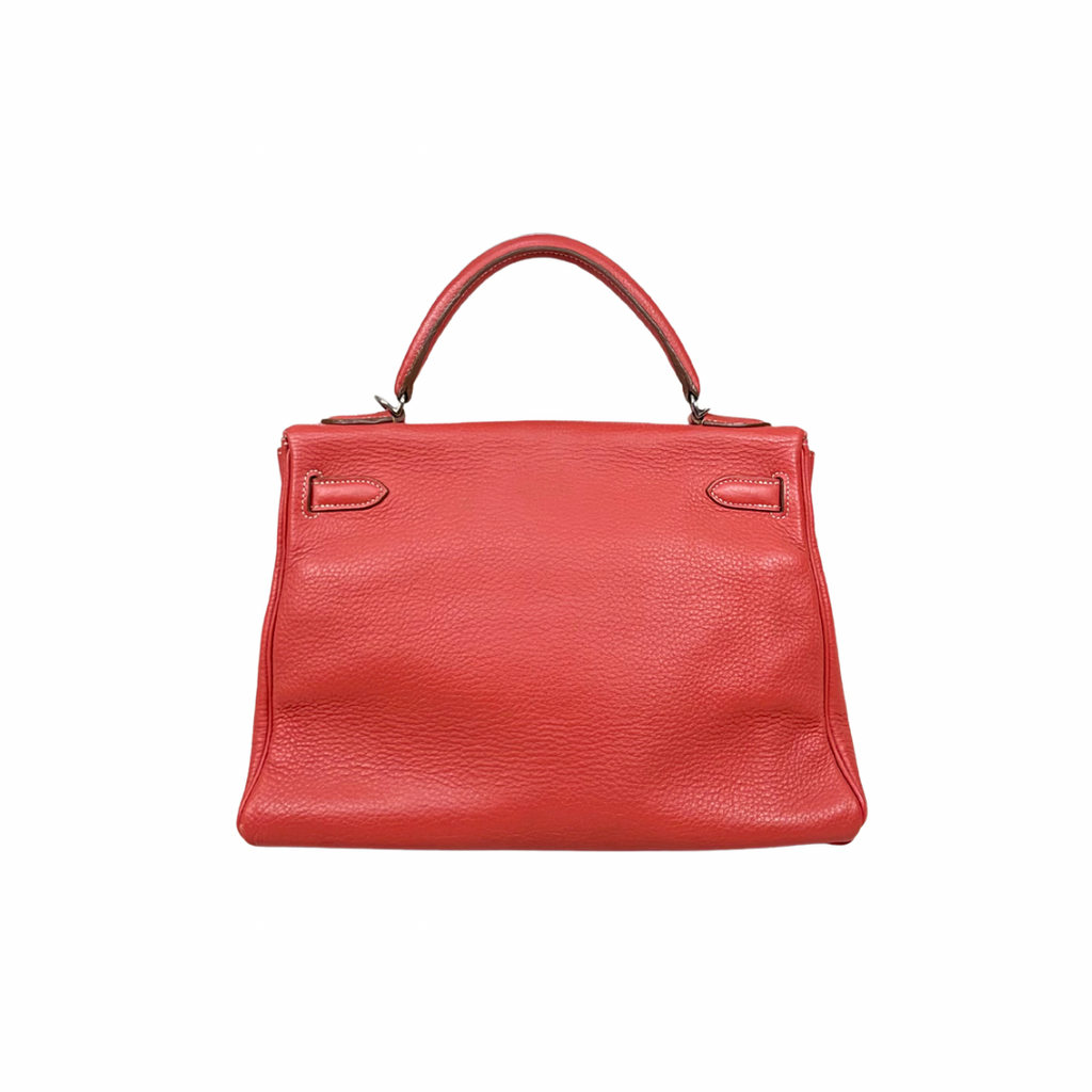 Kelly 32 Handbag Square O Taurillion Clemence Orange Palladium Hardware