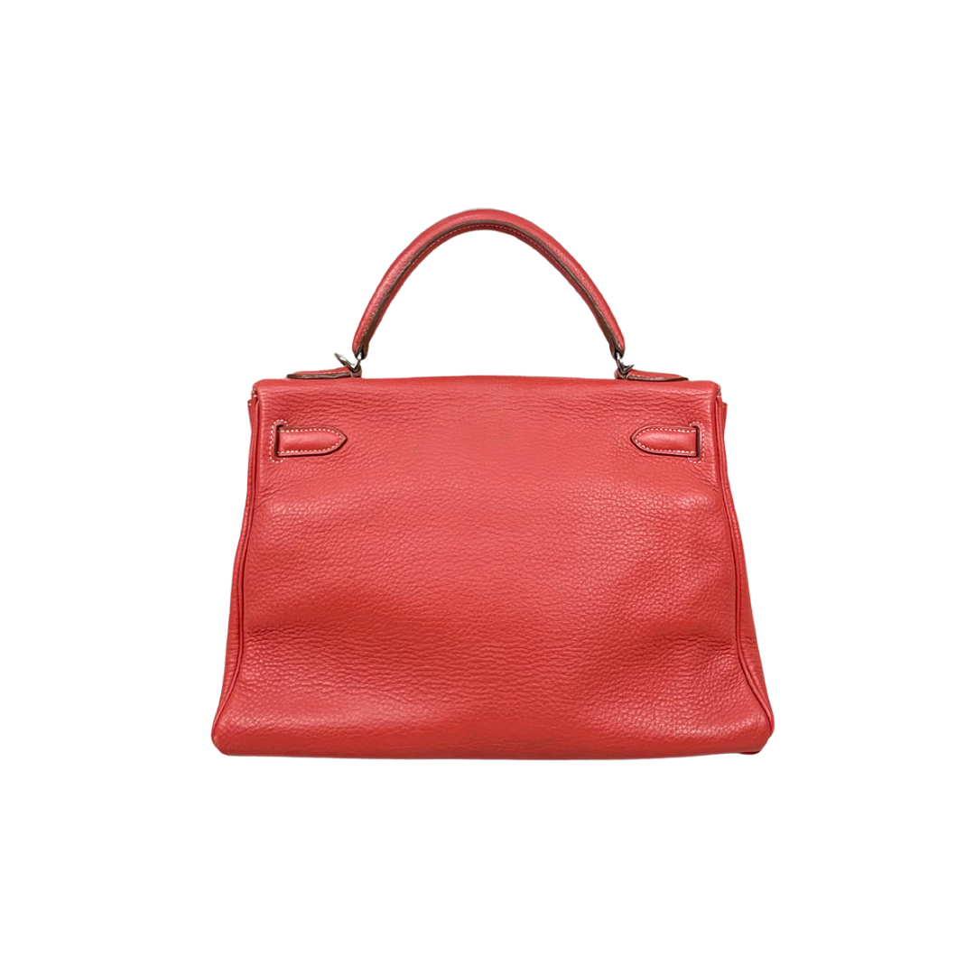 Kelly 32 Handbag Square O Taurillion Clemence Orange Palladium Hardware