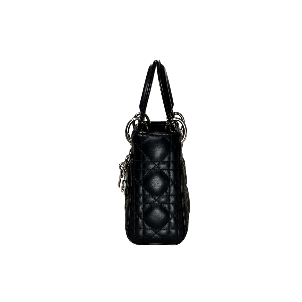 Lady Dior Mini Black Lambskin Leather Silver Hardware