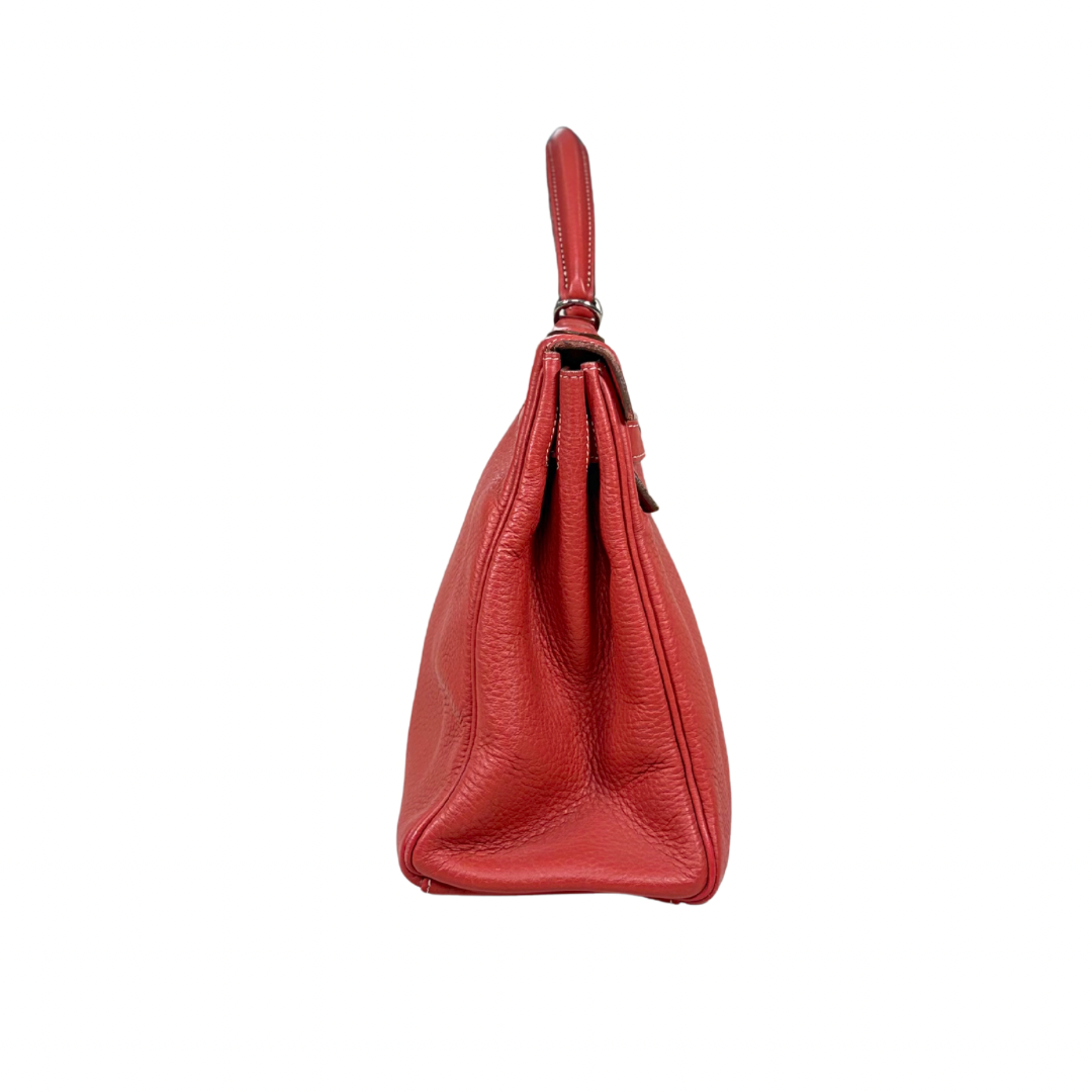 Kelly 32 Handbag Square O Taurillion Clemence Orange Palladium Hardware